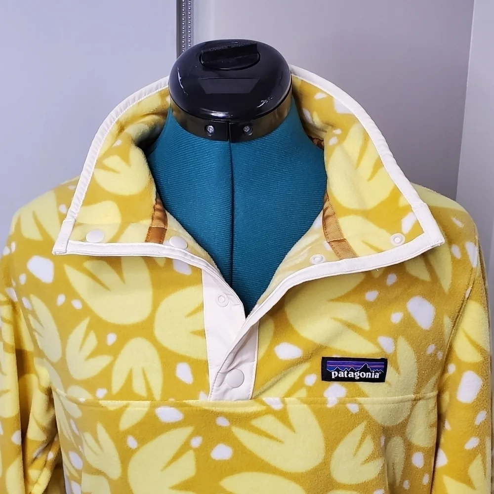 NWT PATAGONIA MICRO D SNAP-T PULLOVER RARE YELLOW COLOR PRINT WOMEN SIZE MEDIUM - Picture 2 of 15